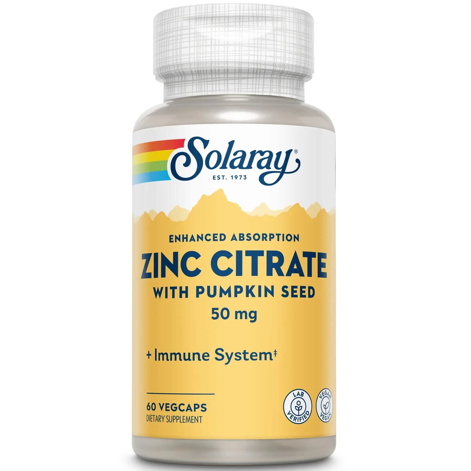 Solaray Zinc Citrate 50mg, Pumpkin Seed for Absorption, 60 Capsules | Supports Immunity & Skin — No Color