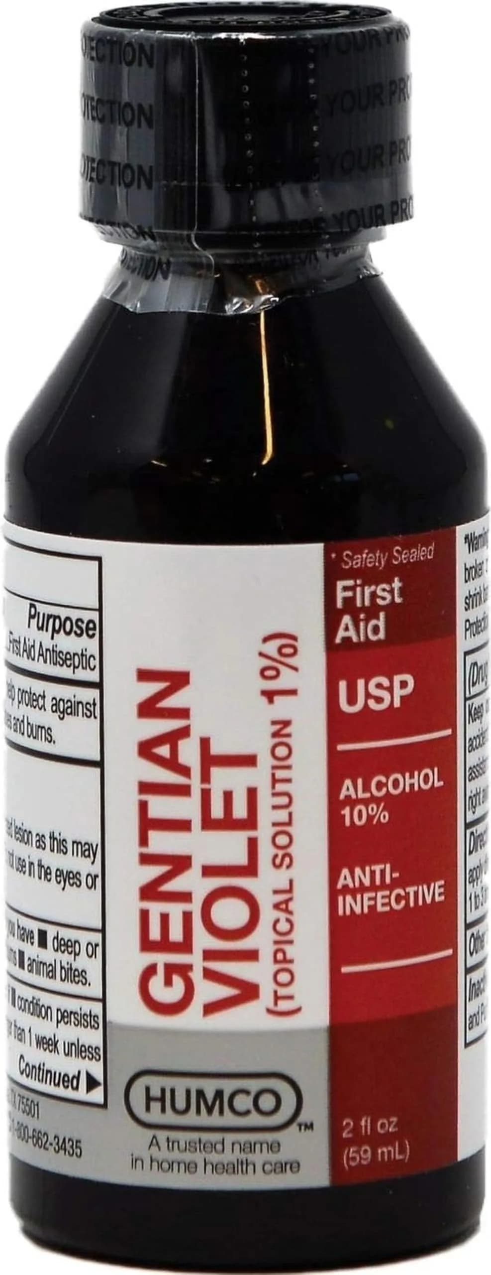 Humco Gentian Violet Topical Solution 1% Liquid 2 Fl Oz (59 ml) | Antiseptic for Minor Cuts & Fungal Infections - main product image
