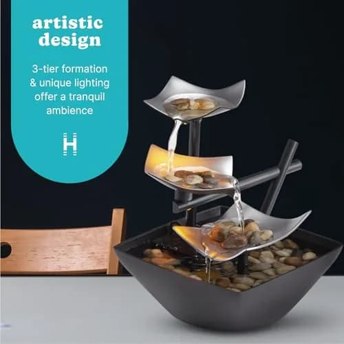 Homedics Silver Springs Relaxation Fountain 20.7 cm (8.25” Tall) | Zen Feel with Natural River Rocks thumbnail 3