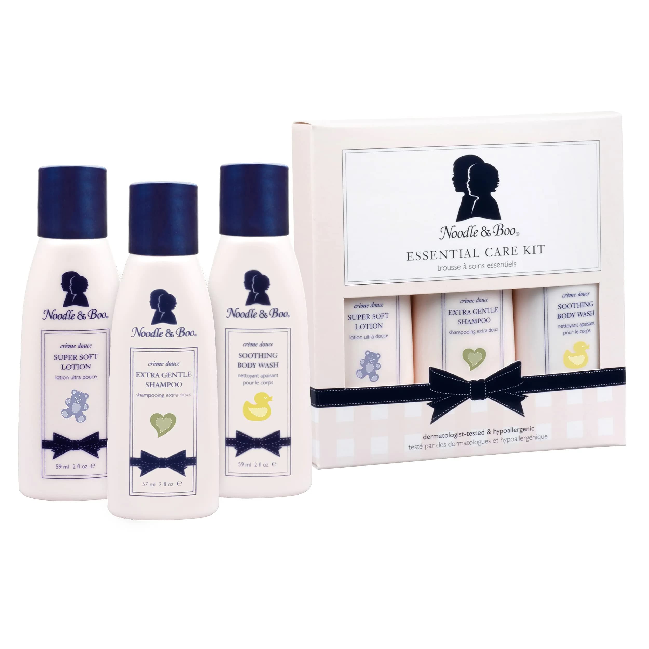 Noodle & Boo Essential Care 3 Piece Kit Super Soft Baby Lotion, Extra Gentle Shampoo and Soothing Body Wash, 2 Fl Oz of each | Hypoallergenic & Safe for Sensitive Skin - main product image