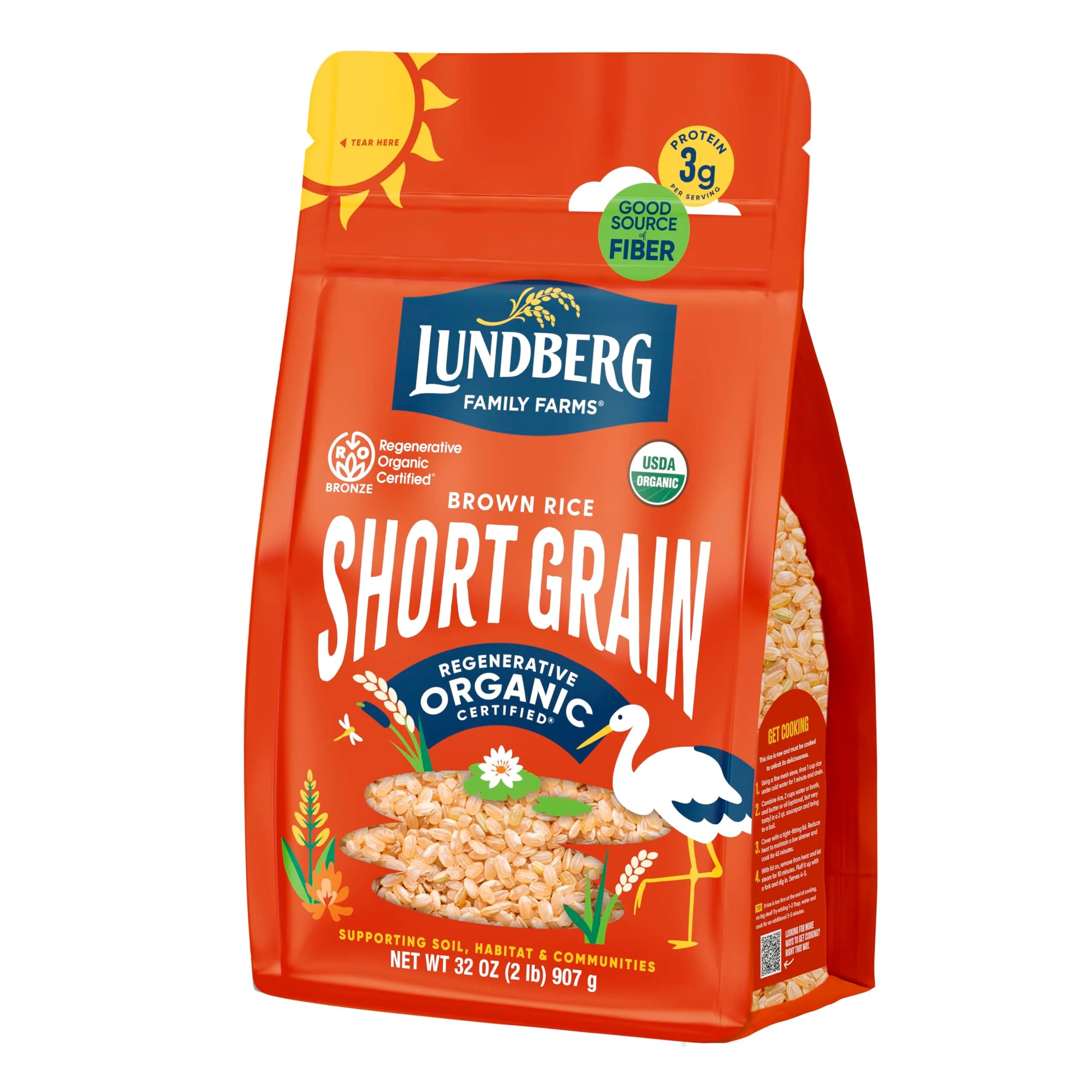 Lundberg Organic Brown Short Grain Rice 32 oz | Nutty Aroma & Clingy Texture