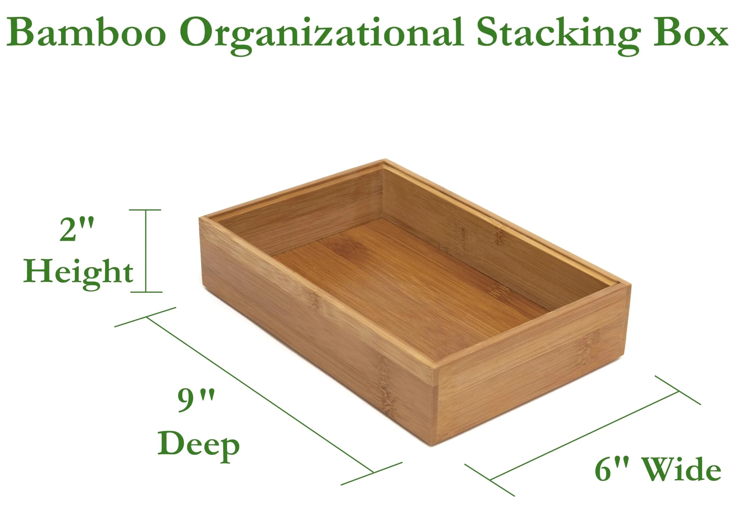 Lipper International Bamboo Wood Stacking Drawer Organizer Box 6" x 9" x 2" | Natural Renewable Resource - view 2