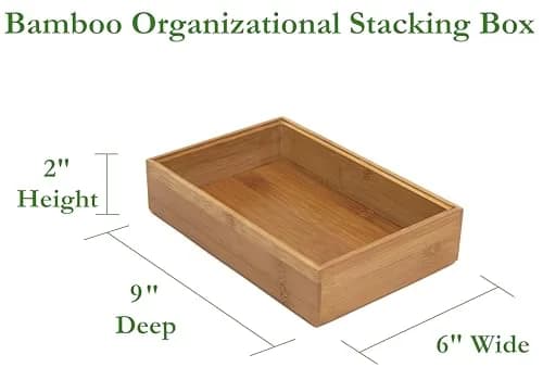 Lipper International Bamboo Wood Stacking Drawer Organizer Box 6" x 9" x 2" | Natural Renewable Resource thumbnail 2