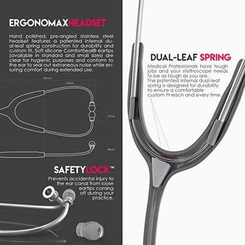 MDF Instruments Acoustica Lightweight Stethoscope | 79.25 cm (31.2 inches) Dual Head, Grey Tube, Silver Chestpiece thumbnail 5