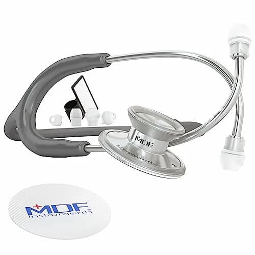 MDF Instruments Acoustica Lightweight Stethoscope | 79.25 cm (31.2 inches) Dual Head, Grey Tube, Silver Chestpiece thumbnail 1