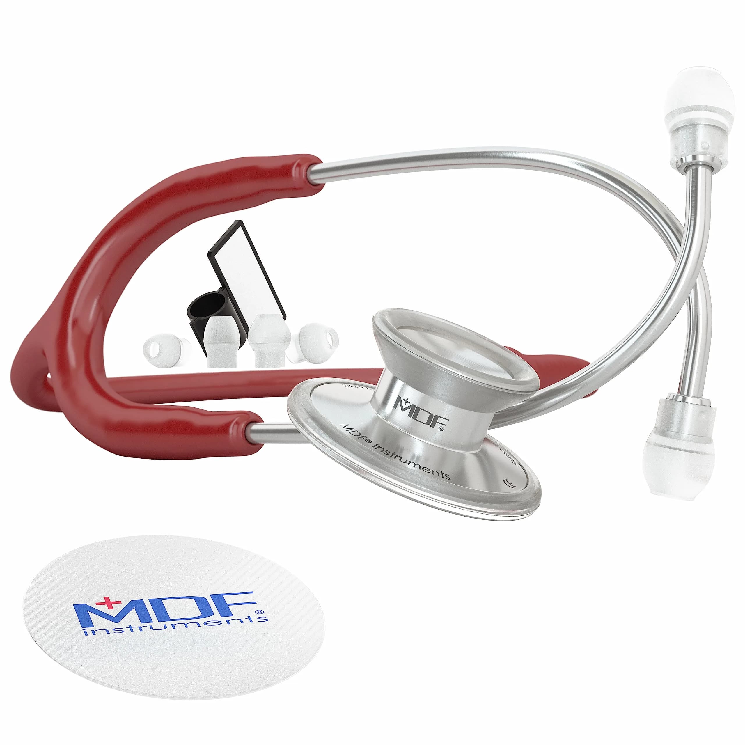 MDF Instruments Acoustica Lightweight Stethoscope | Dual Head, Burgundy Tube, Silver Chestpiece, 2.27 kg (5 lb) - main product image
