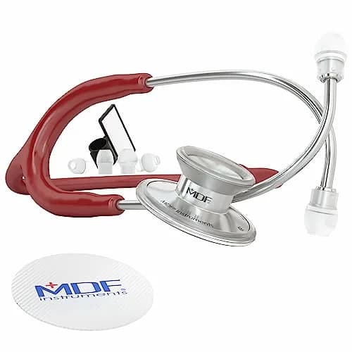MDF Instruments Acoustica Lightweight Stethoscope | Dual Head, Burgundy Tube, Silver Chestpiece, 2.27 kg (5 lb) thumbnail 1