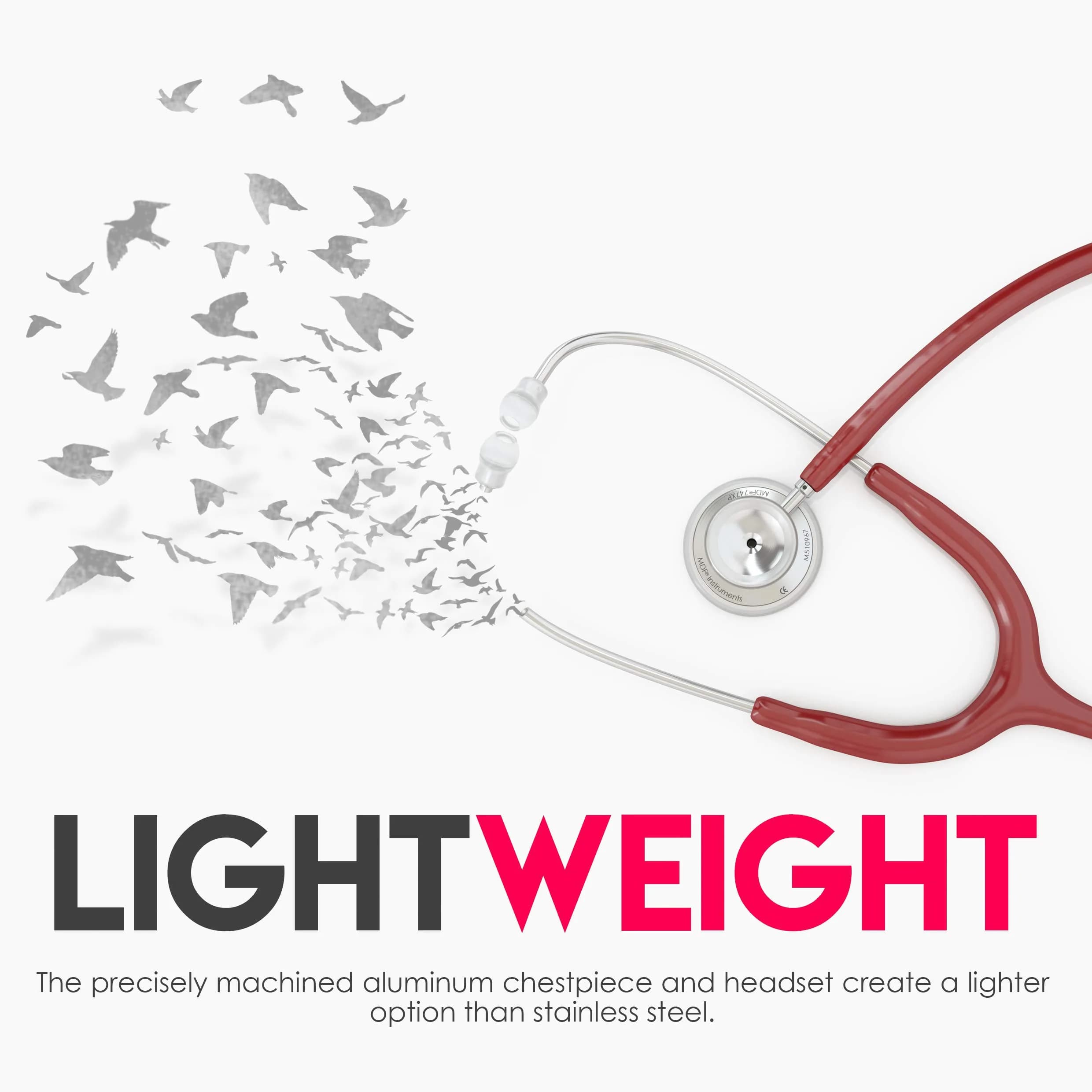 MDF Instruments Acoustica Lightweight Stethoscope | Dual Head, Burgundy Tube, Silver Chestpiece, 2.27 kg (5 lb) - view 3