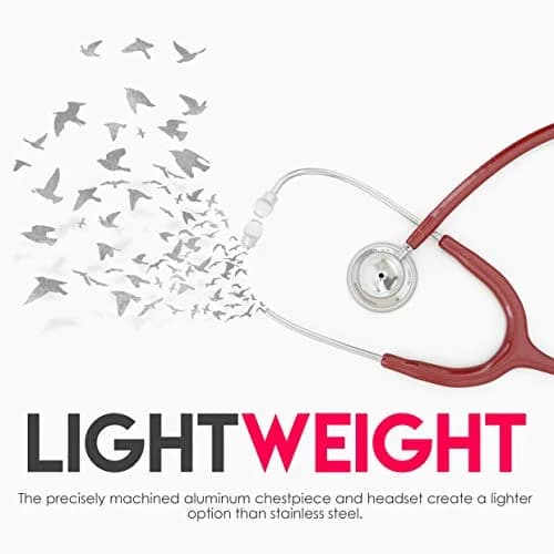 MDF Instruments Acoustica Lightweight Stethoscope | Dual Head, Burgundy Tube, Silver Chestpiece, 2.27 kg (5 lb) thumbnail 3