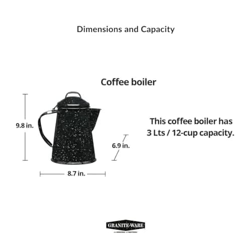Granite Ware Coffee Boiler 3 Qt Speckled Black | Fast Boiling & Easy Cleaning thumbnail 7