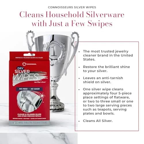 Connoisseurs Silver Cleaner Wipes 10 Pack | Sterling Silver Tarnish Remover & Polisher thumbnail 2