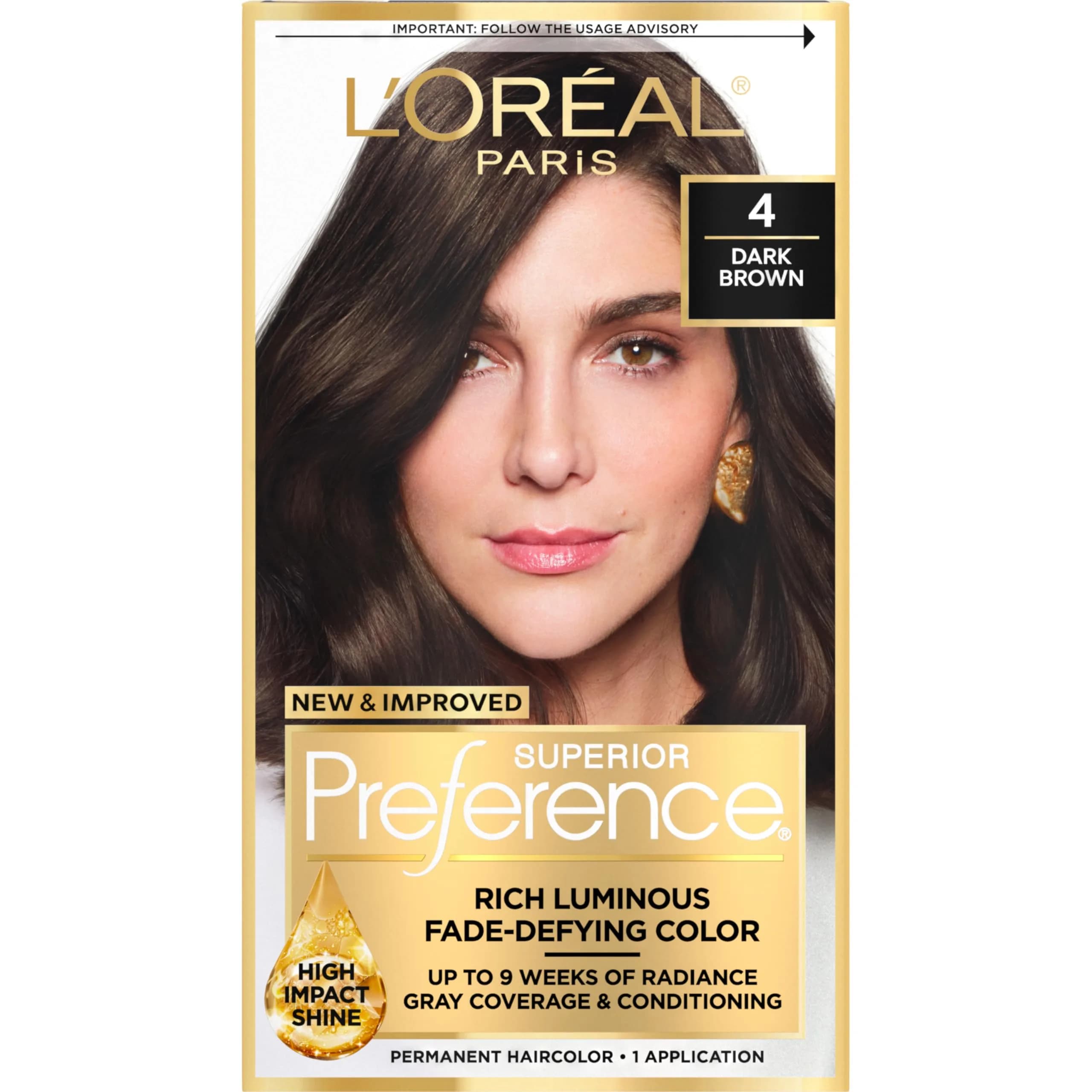 L'Oreal Paris Superior Preference Permanent Hair Color Dark Brown 4 (10ml Color Gel, 10ml Developer Crème) | Fade-Defying Radiance Up to 9 Weeks - main product image