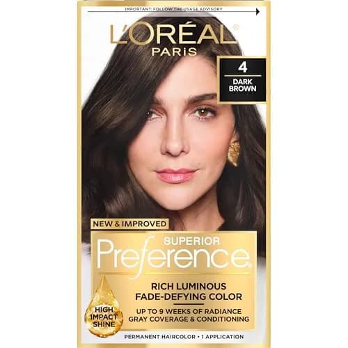 L'Oreal Paris Superior Preference Permanent Hair Color Dark Brown 4 (10ml Color Gel, 10ml Developer Crème) | Fade-Defying Radiance Up to 9 Weeks thumbnail 1