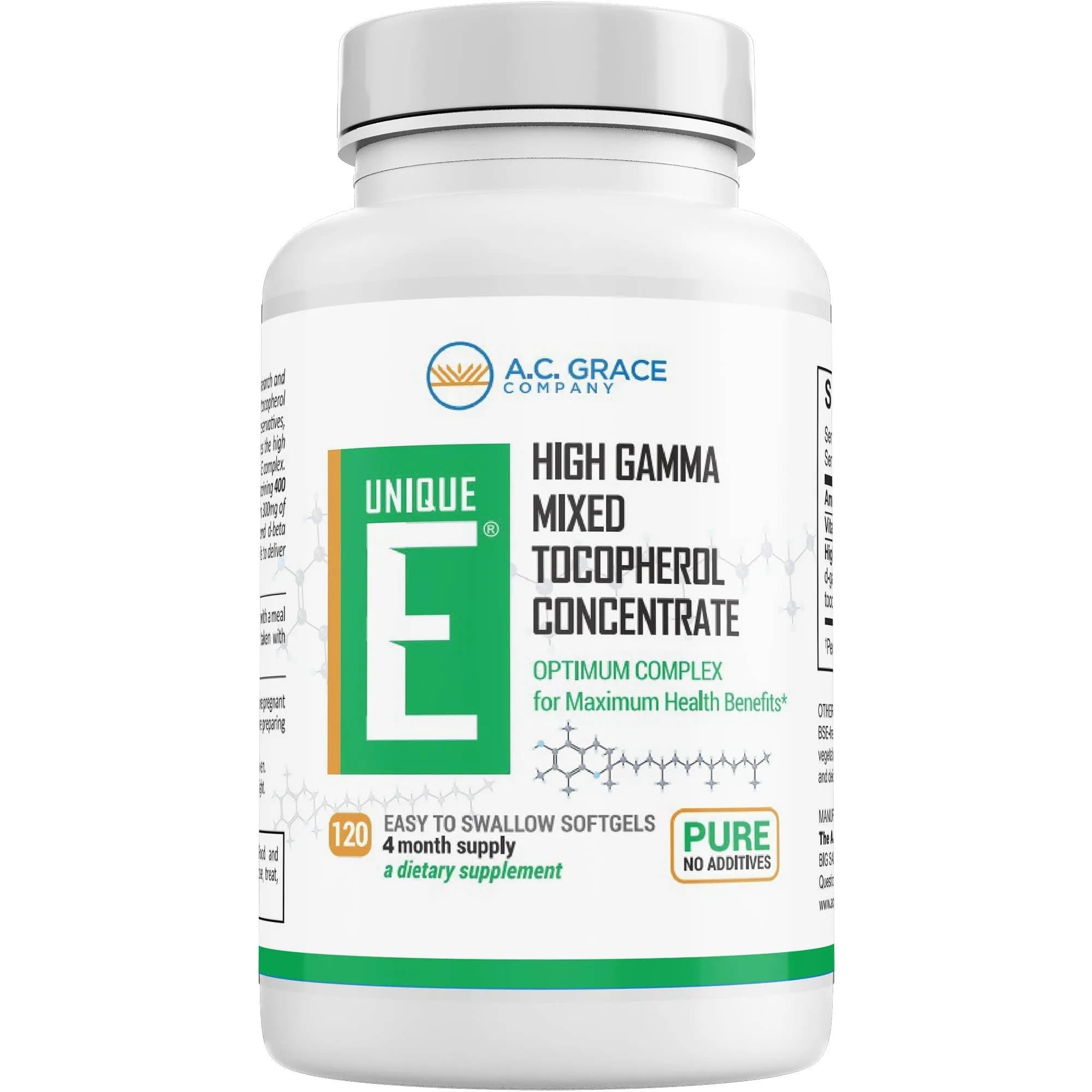 UNIQUE E A.C. Grace Company Mixed Tocopherols 120 Soft Gels | Supports Brain & General Health — Unique E, 120 Capsules