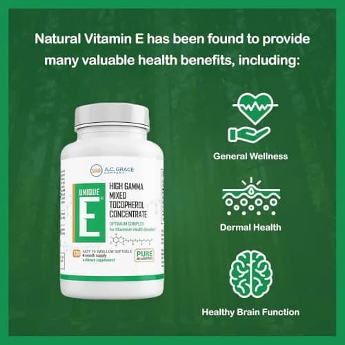 UNIQUE E A.C. Grace Company Mixed Tocopherols 120 Soft Gels | Supports Brain & General Health thumbnail 4