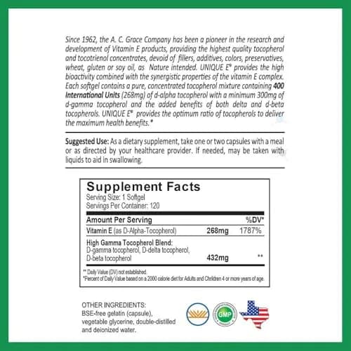 UNIQUE E A.C. Grace Company Mixed Tocopherols 120 Soft Gels | Supports Brain & General Health thumbnail 6