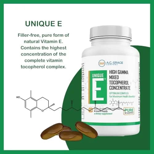 UNIQUE E A.C. Grace Company Mixed Tocopherols 120 Soft Gels | Supports Brain & General Health thumbnail 2