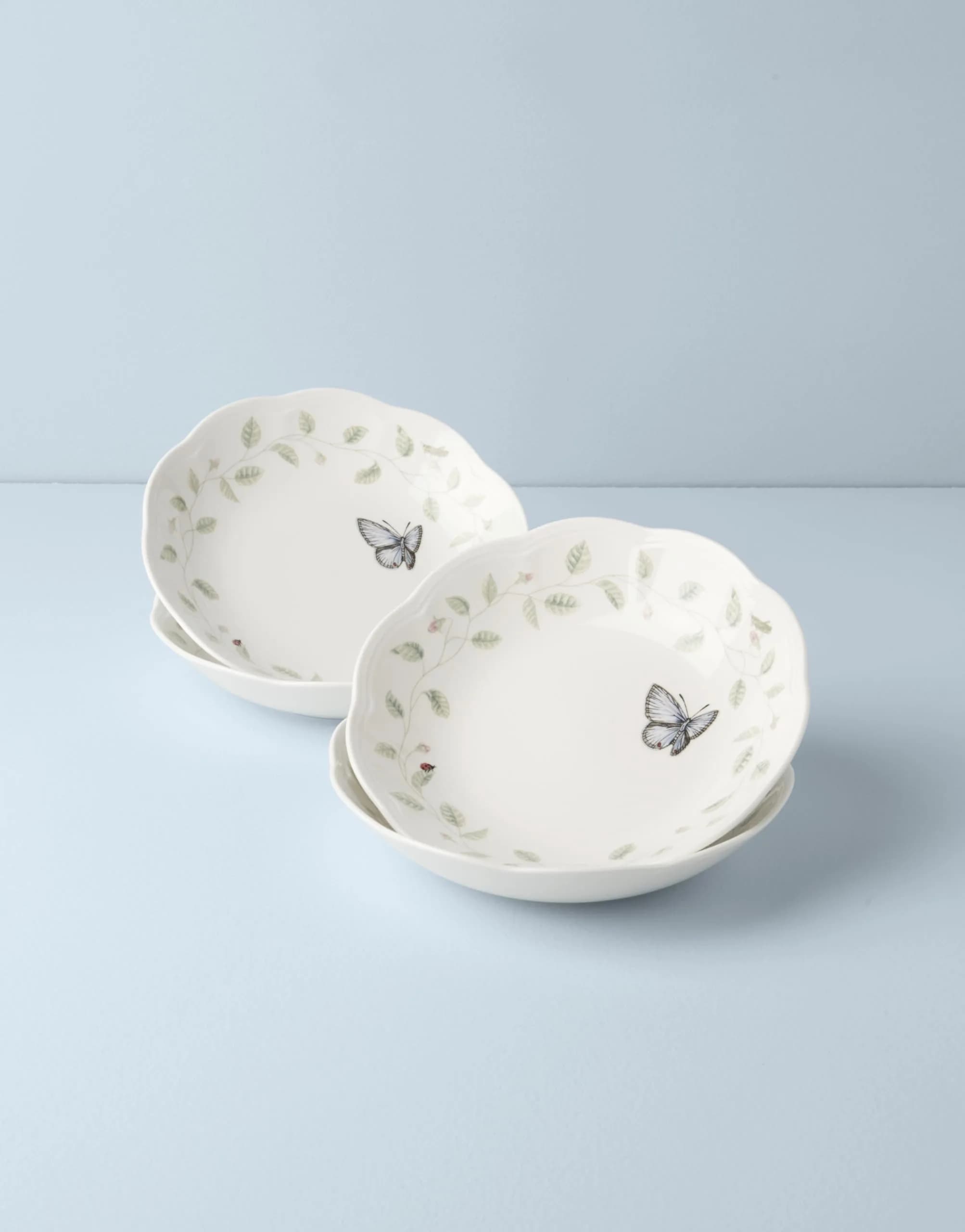 Lenox Butterfly Meadow Porcelain Pasta Bowl Set for 4, 20oz (591ml) | Dishwasher & Microwave Safe - view 5