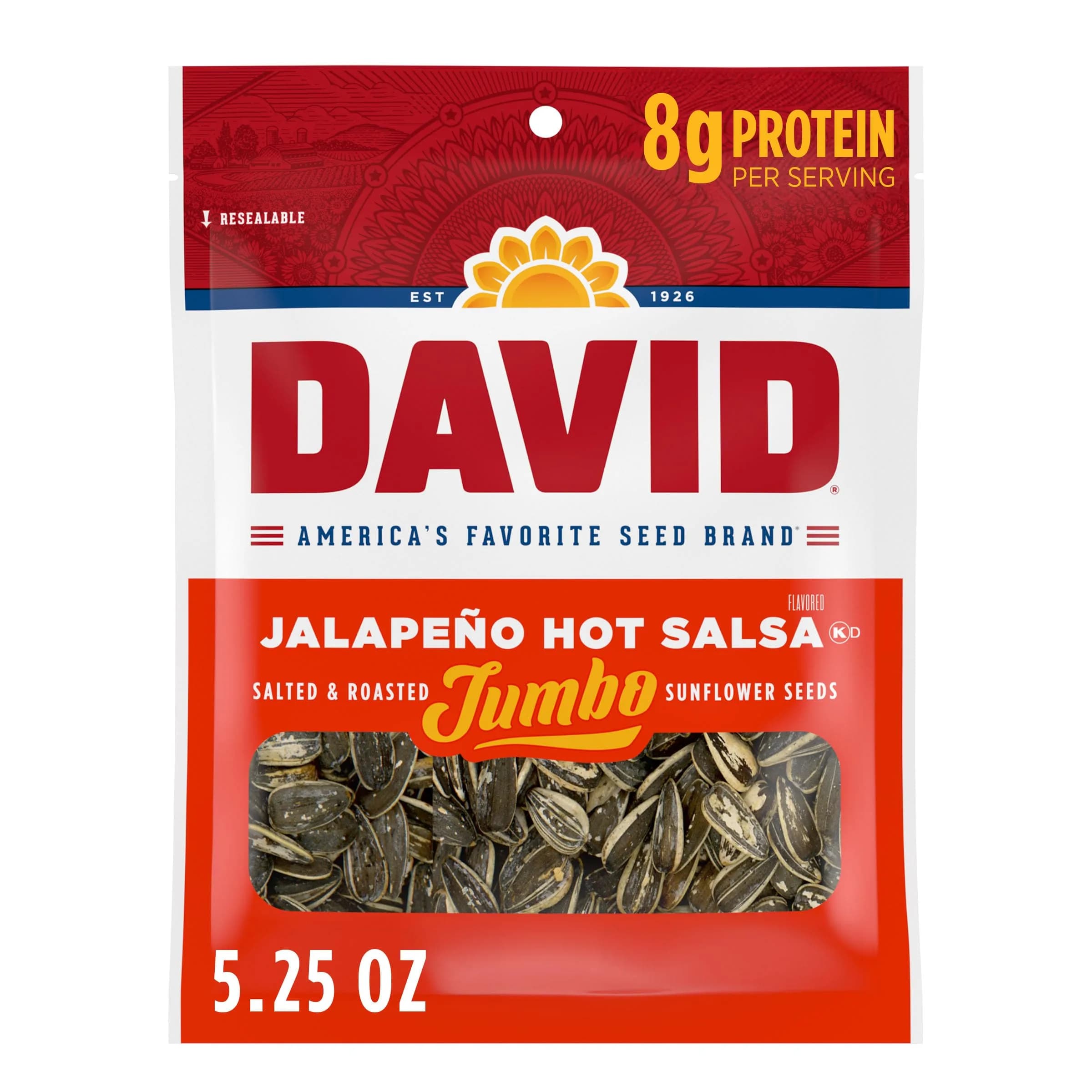David Sunflower Seeds Jalapeño Hot Salsa Roasted & Salted 5.25 oz | Keto Friendly, 12 Pack