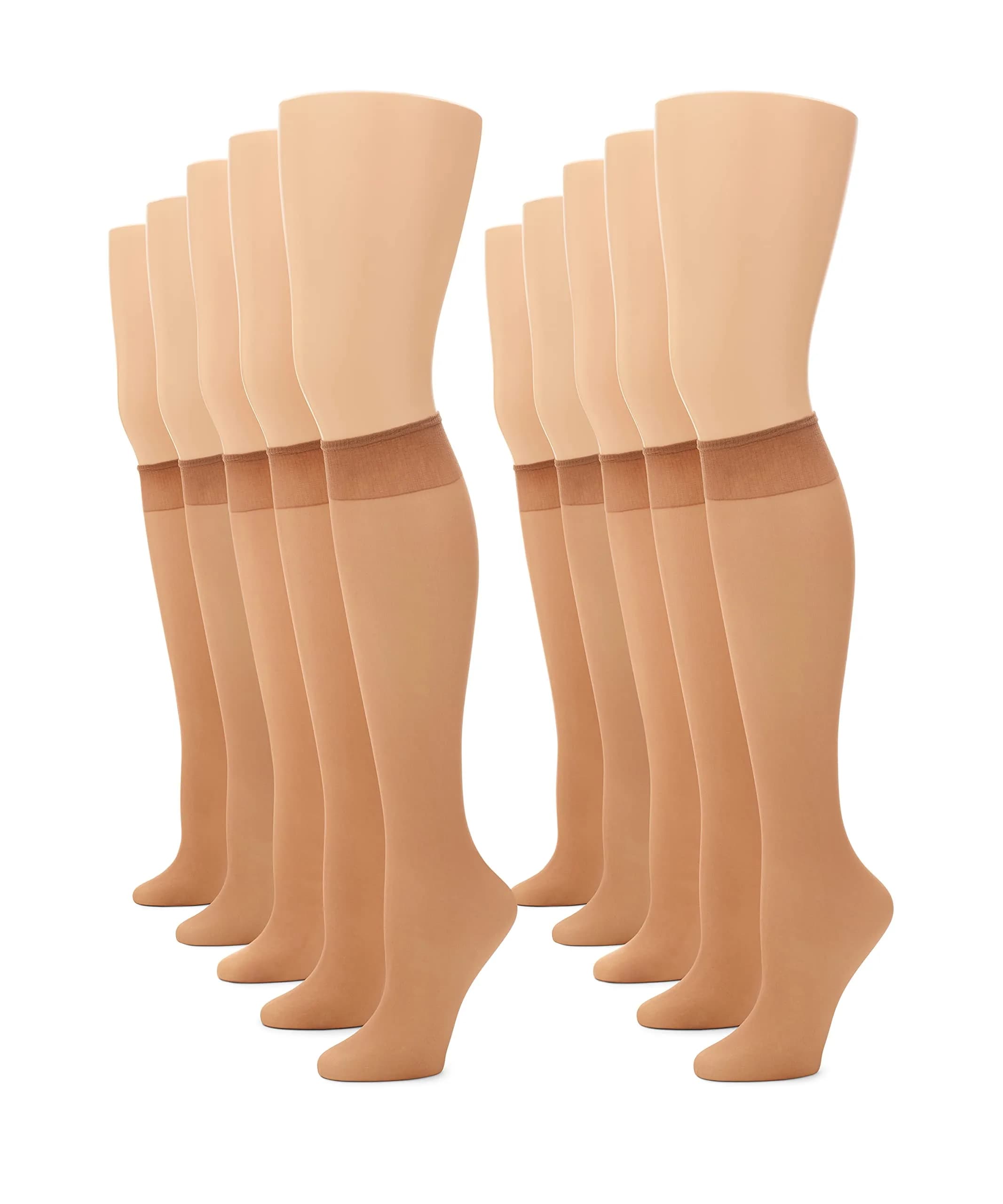 no nonsense Sheer Stockings for Women, Knee Highs | Sheer Nylon, Comfortable Fit, 10 Pair Pack