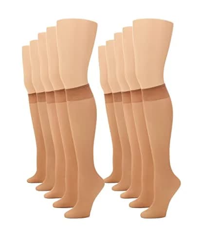 no nonsense Sheer Stockings for Women, Knee Highs | Sheer Nylon, Comfortable Fit, 10 Pair Pack thumbnail 1