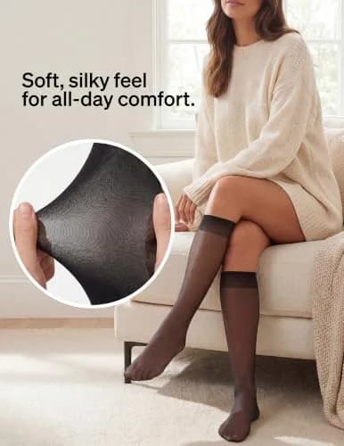 no nonsense Sheer Stockings for Women, Knee Highs | Sheer Nylon, Comfortable Fit, 10 Pair Pack thumbnail 7