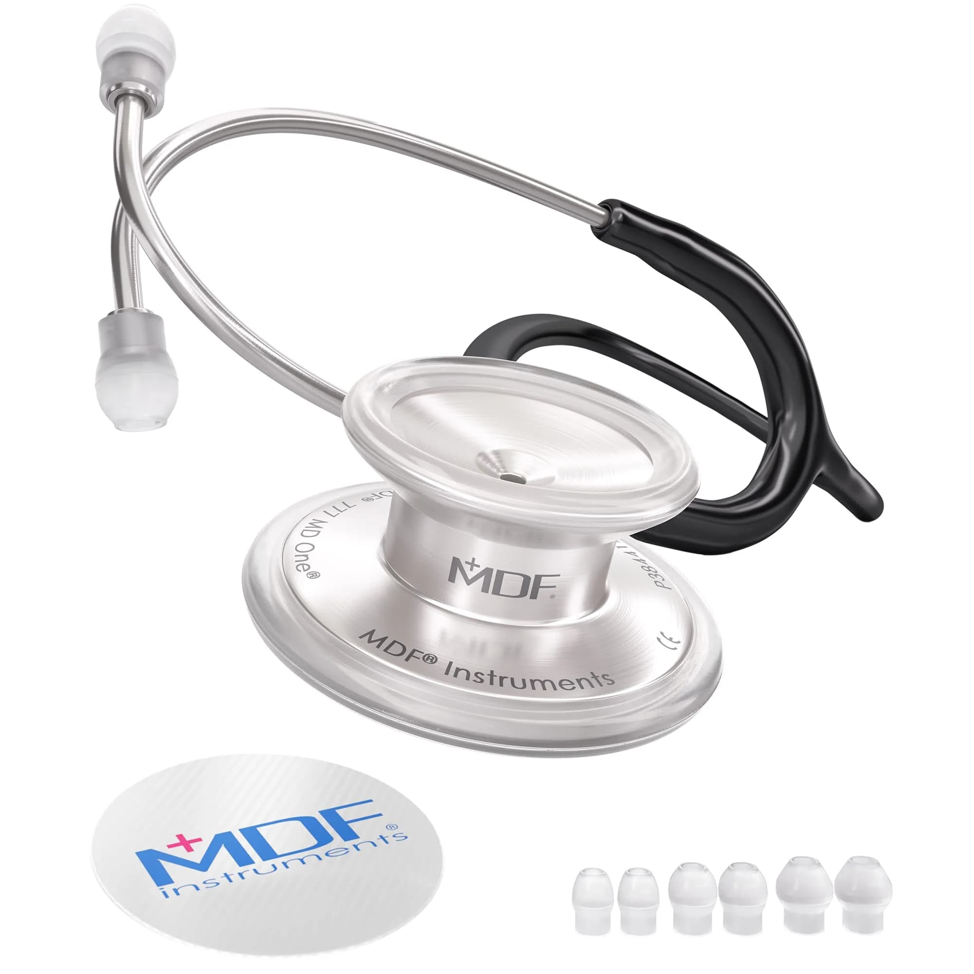 MDF Instruments MD One Stainless Steel Adult Stethoscope | Durable, Latex-Free, 20+ Color Variations — Silver - Black