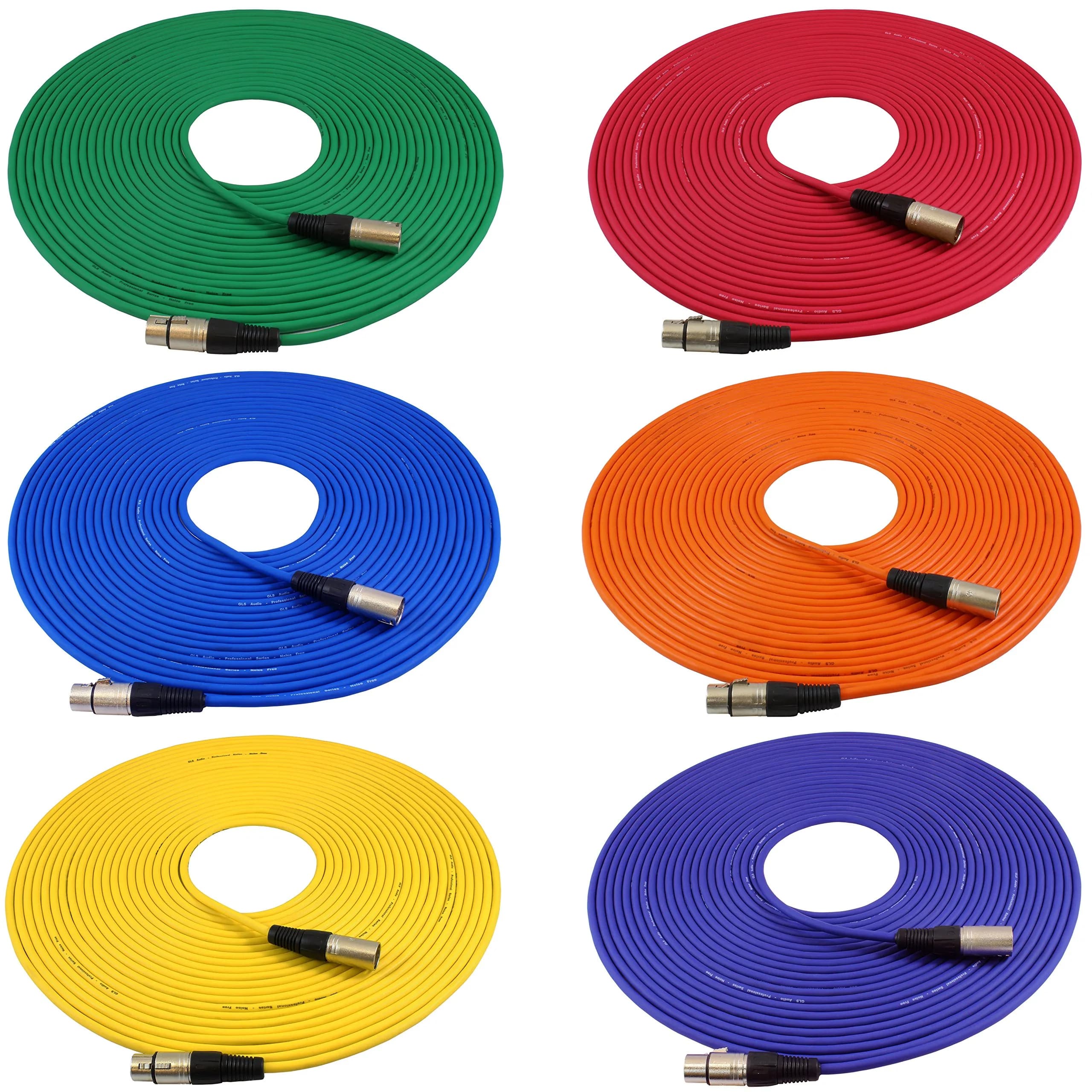 GLS Audio Mic Cable Patch Cord 50 ft | 6 Pack, Male to Female XLR, Heavy-Duty, Flexible, Stage & Studio