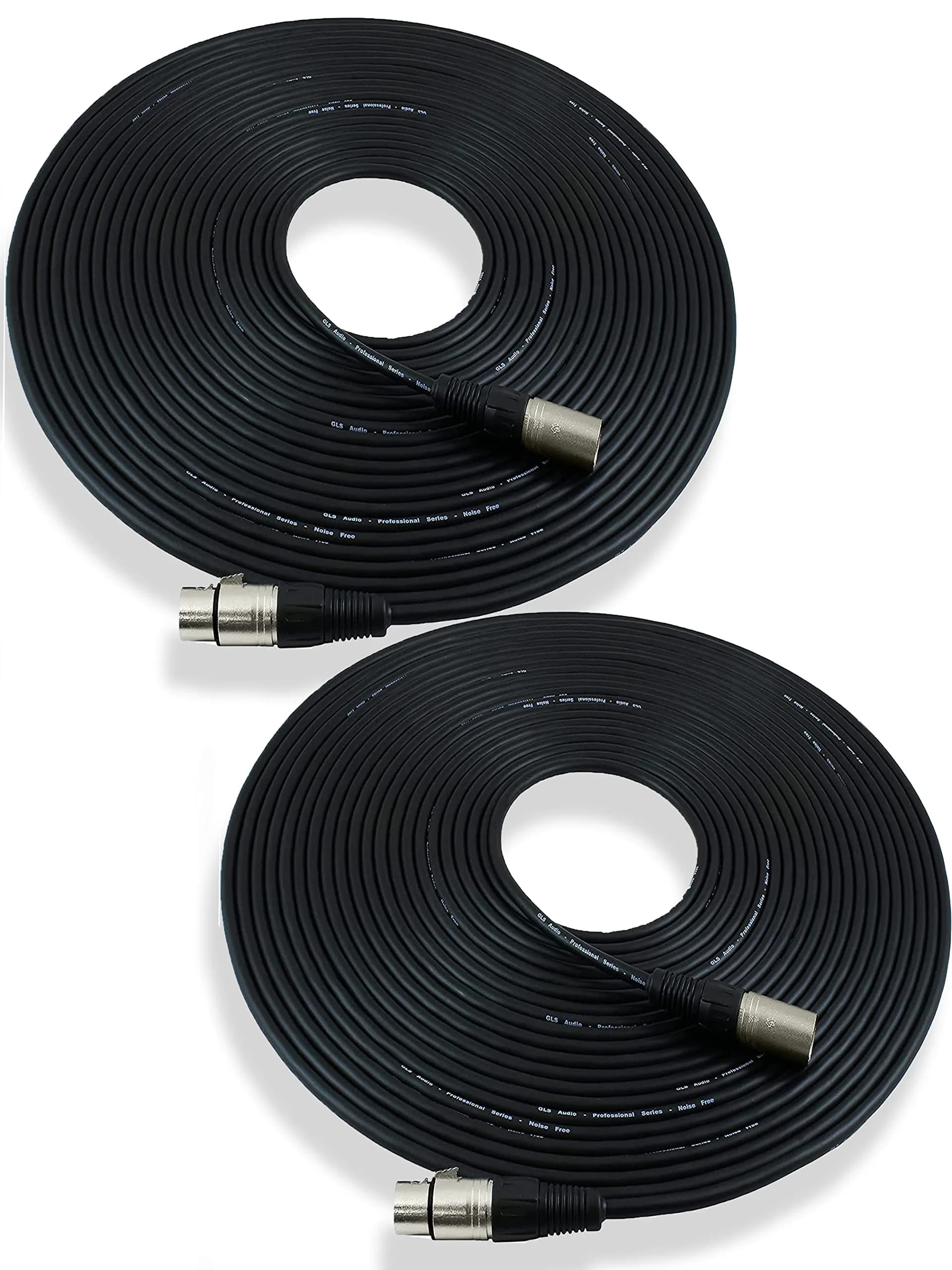 GLS Audio Mic Cable Patch Cord 25 ft | 6 Pack Male to Female XLR for Studio & Stage — Black / 50 feet