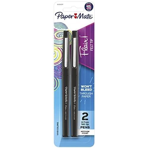 Paper Mate Flair Felt Tip Pens, Medium Point (0.7mm), Black, 2 Count | Smooth Ink Flow for Students & Professionals — Black