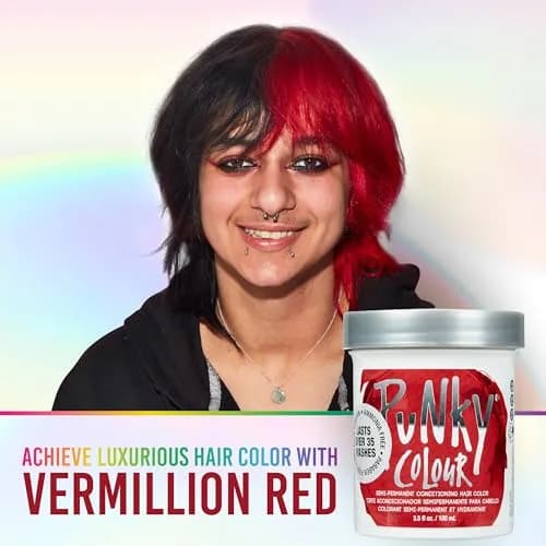 Punky Vermillion Red Semi-Permanent Hair Color 103ml (3.5 Fl Oz) | Vegan & Cruelty-Free Conditioning Hair Dye thumbnail 3