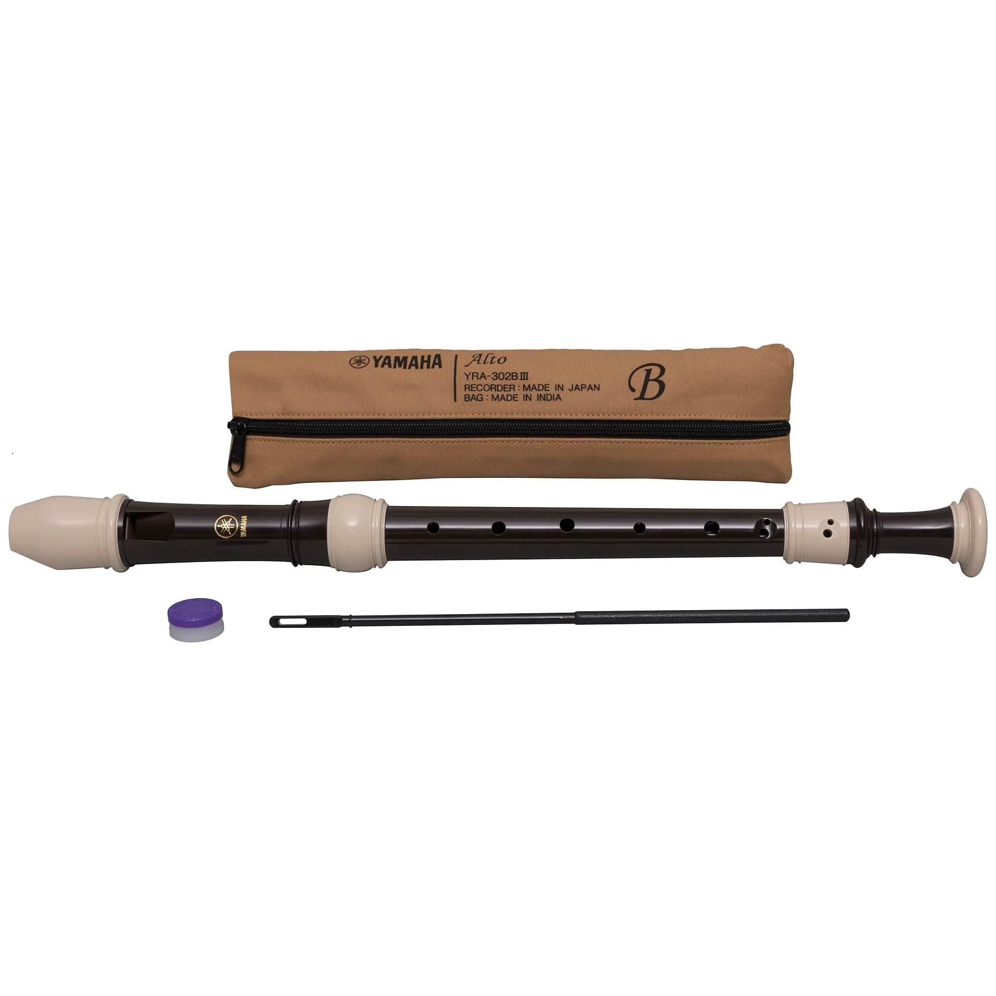 Yamaha YRA-302B Alto Recorder F Key | Smooth Brown ABS Plastic Body - view 2