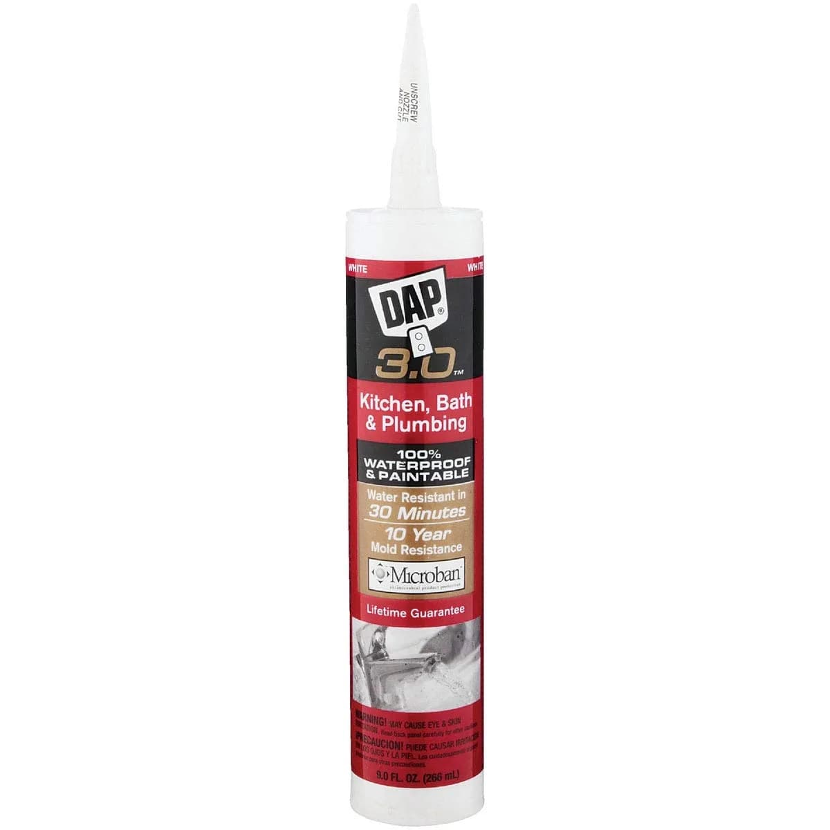 DAP Kwik Seal Caulk 9-Ounce White | Waterproof Silicone Sealant for Tile & Bath