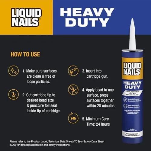 Liquid Nails Heavy Duty Construction Adhesive 10 oz | Impact-Resistant, Waterproof Bond for Heavy Materials thumbnail 3