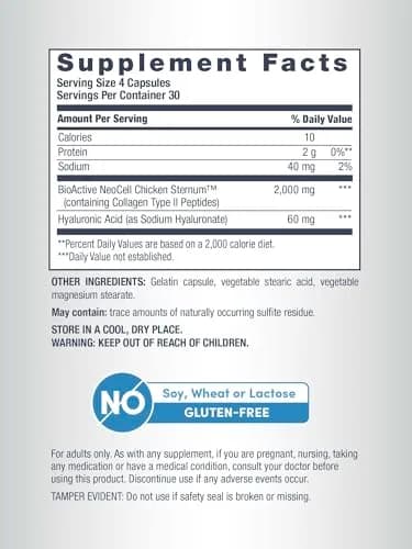 NeoCell Joint Complex Supplement with Hyaluronic Acid 120 Capsules (480 Count) | Type 2 Collagen for Joint Support thumbnail 4