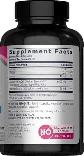 NeoCell Joint Complex Supplement with Hyaluronic Acid 120 Capsules (480 Count) | Type 2 Collagen for Joint Support thumbnail 2
