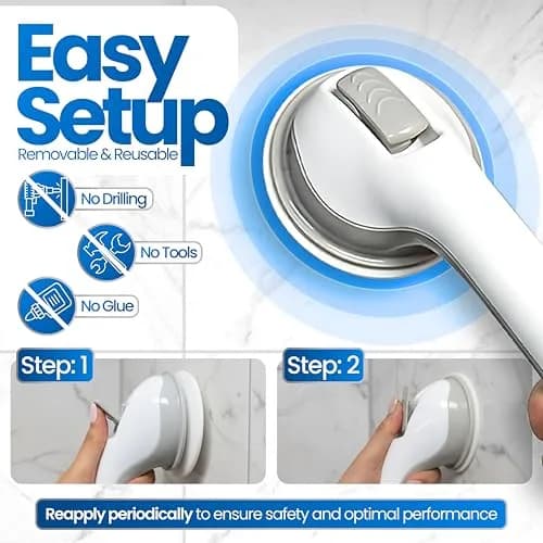 Safe-er-Grip 16-Inch Suction Cup Grab Bar for Bathtub and Shower | Portable Bathroom Safety Handle thumbnail 4