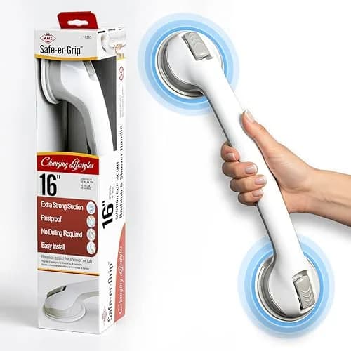 Safe-er-Grip 16-Inch Suction Cup Grab Bar for Bathtub and Shower | Portable Bathroom Safety Handle thumbnail 7