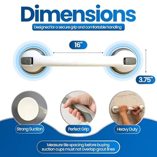 Safe-er-Grip 16-Inch Suction Cup Grab Bar for Bathtub and Shower | Portable Bathroom Safety Handle thumbnail 2