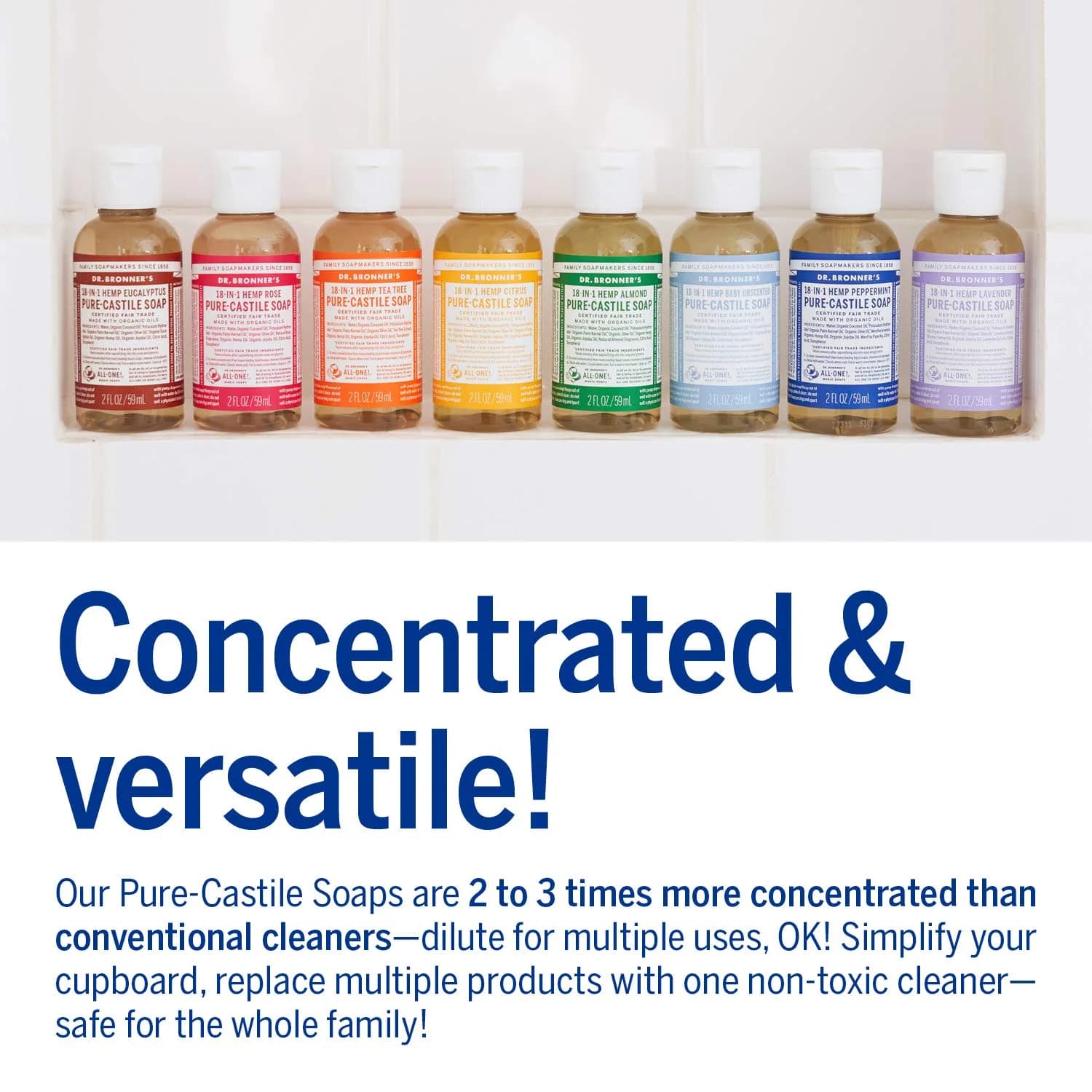 Dr. Bronner's Pure-Castile Liquid Soap Rose 59ml (2 Fl Oz) | Concentrated 18-in-1 Uses for Face, Body, Hair, Laundry, Pets & Dishes - view 5