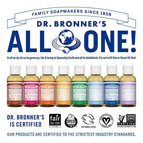 Dr. Bronner's Pure-Castile Liquid Soap Rose 59ml (2 Fl Oz) | Concentrated 18-in-1 Uses for Face, Body, Hair, Laundry, Pets & Dishes thumbnail 6