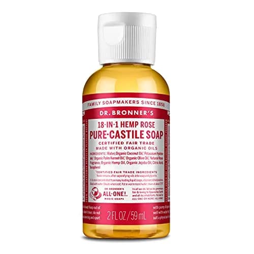 Dr. Bronner's Pure-Castile Liquid Soap Rose 59ml (2 Fl Oz) | Concentrated 18-in-1 Uses for Face, Body, Hair, Laundry, Pets & Dishes thumbnail 1