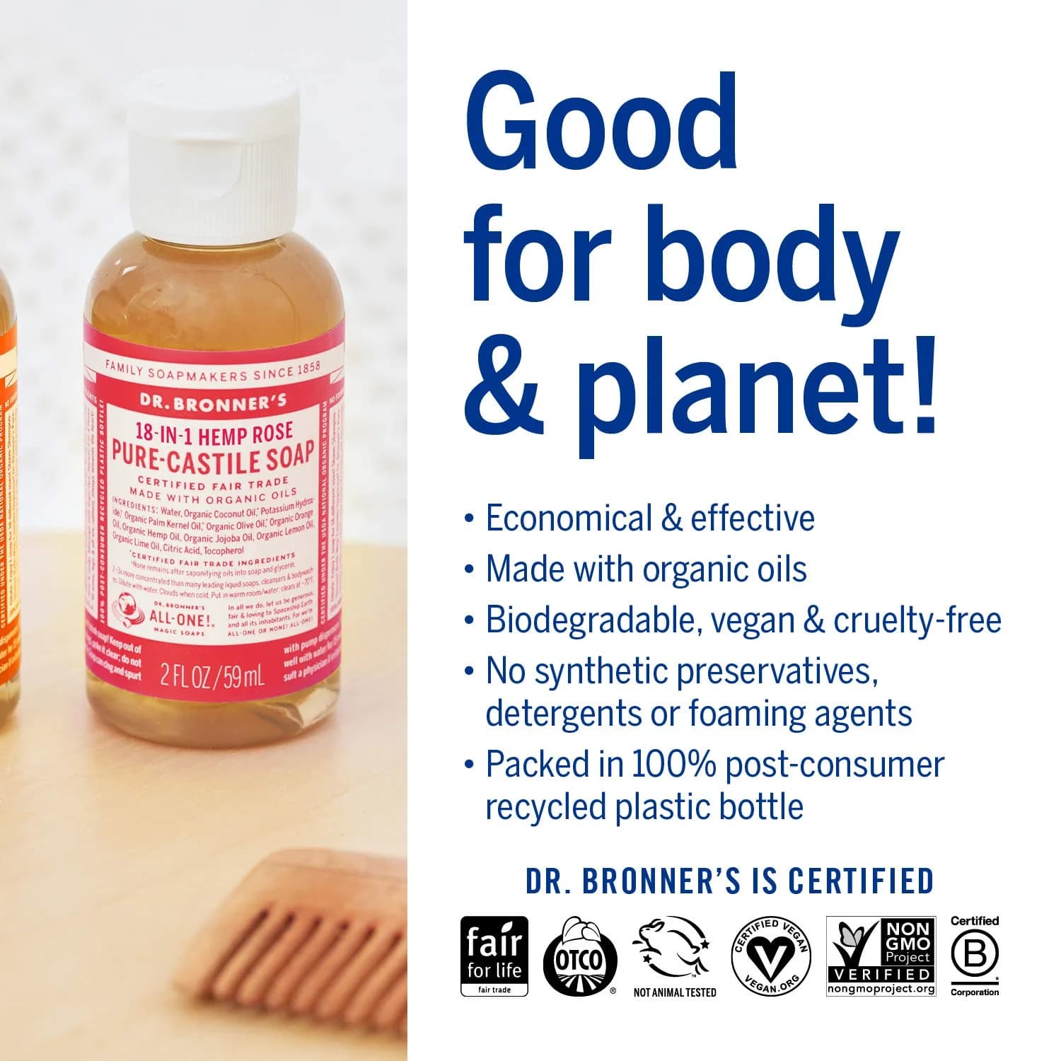Dr. Bronner's Pure-Castile Liquid Soap - Rose Scent, 2 Fl Oz (Pack of 1) - view 4
