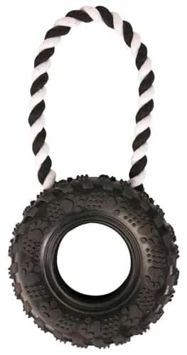 TRIXIE Tyre on Rope Natural Rubber ø 15 cm x 32 cm | Heavy Duty Dog Toy for Medium & Large Breeds thumbnail 1