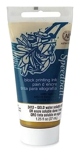 Speedball Water Soluble Block Printing Ink, Gold, 37ml (1.3 fl oz) | Vibrant Metallic Finish thumbnail 1