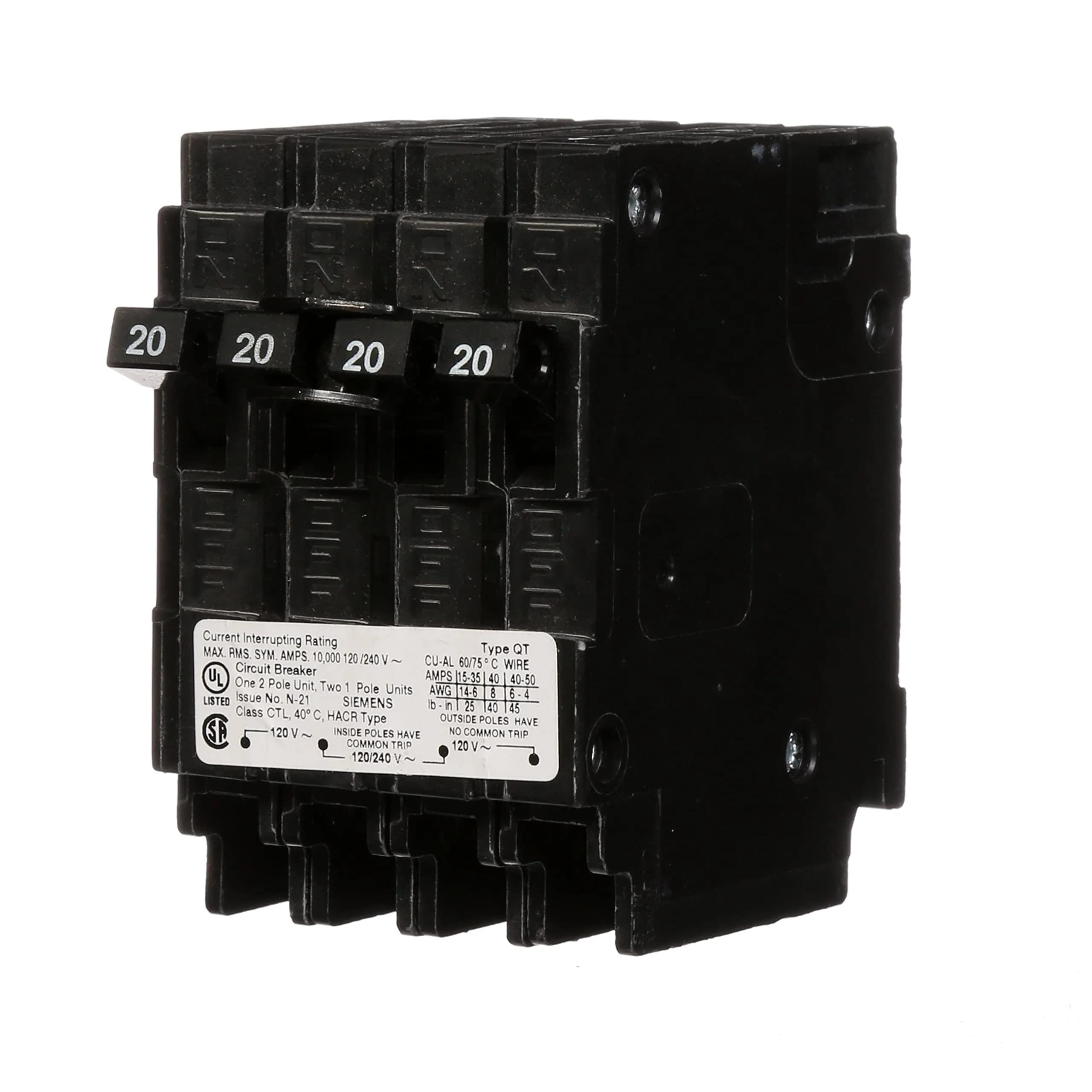 Siemens Triple Circuit Breaker Plug-In 20/20 Amps | Space Saving UL Listed