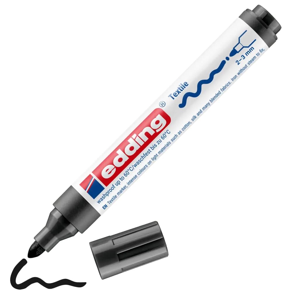 edding Textile Marker Black 1 Pen 2-3mm | Wash-Resistant Fabric Marker for Drawing & Decorating