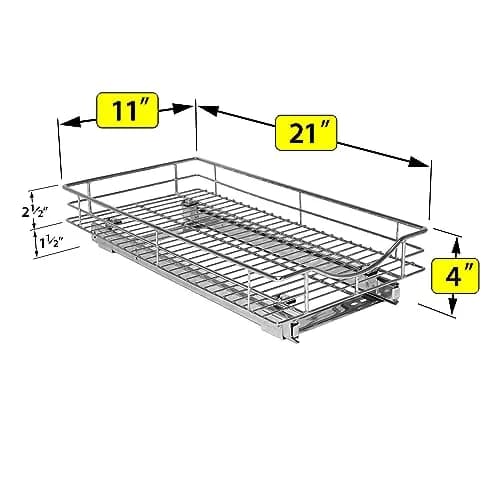 LYNK PROFESSIONAL Pull Out Cabinet Organizer 11" W x 21" D Chrome | Heavy-Duty Kitchen Drawer thumbnail 5