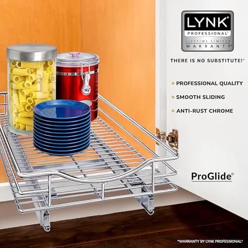LYNK PROFESSIONAL Pull Out Cabinet Organizer 11" W x 21" D Chrome | Heavy-Duty Kitchen Drawer thumbnail 2
