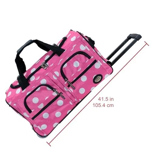 Rockland 22" Pink Dot Polyester Rolling Duffel Bag | Heavy Duty Wheels & Spacious Main Compartment thumbnail 7